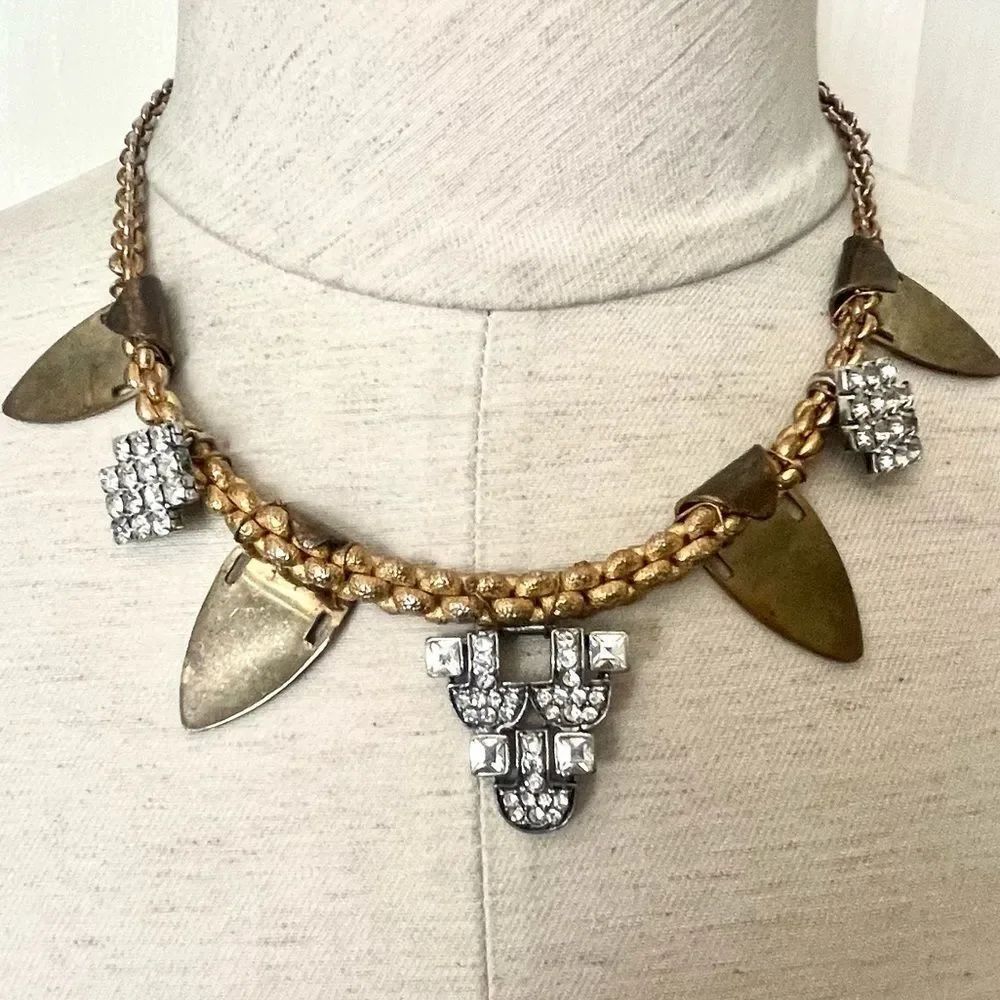 JewelMint gold tone rhinestone statement necklace
